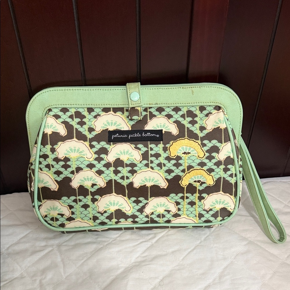 Petunia Pickle Bottom Mint and Brown Floral Clutch